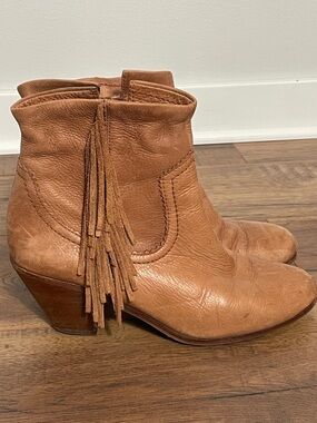Sam Edelman Louie Tan Leather Fringe Ankle Boots Size 11 M